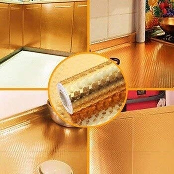 Kitchen Oil Proof Sticker Roll – Self-Adhesive, Waterproof, Heat Resistant Backsplash Wallpaper for Walls, Cabinets, Drawers & Shelves (Gold) – SKVWORLD 