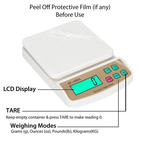 SKVWORLD Digital Kitchen Weighing Scale – SF 400A | 10kg Multi-Purpose Electronic Weight Machine with Tare Function| High-Precision Food, Baking & Parcel Scale | LCD Display | Battery 