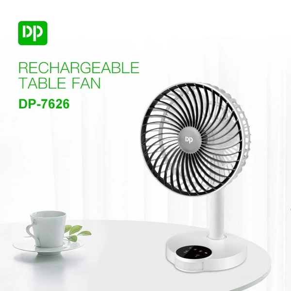 DP 7626 (Rechargeable Table Fan) 4000Mah, With Led Night Light Usb Fan