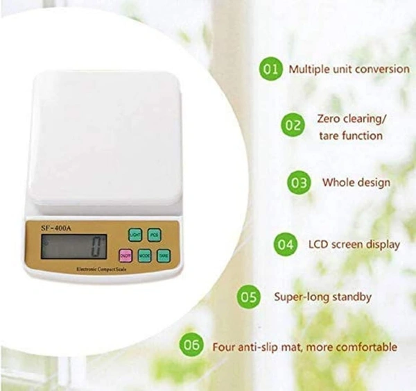 SKVWORLD Digital Kitchen Weighing Scale – SF 400A | 10kg Multi-Purpose Electronic Weight Machine with Tare Function| High-Precision Food, Baking & Parcel Scale | LCD Display | Battery 