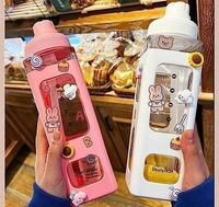 Kawaii Water Bottle with Straw | Reusable Silicone Bottle with 3D Stickers | Cute Gift for Girls (1 Pc)