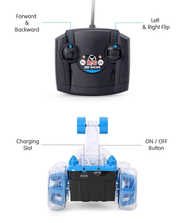 360° Rotating RC Stunt Car – Rechargeable Remote Control Car with Lights & Music, Off-Road Drift & Jumping Vehicle for Kids