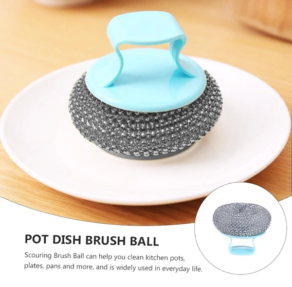 Kitchen Round Dish Sponges | Multi-Purpose Scourer Cleaning Ball with Handle | Scrubber Sponge Pads for Pot, Pan & Dishwashing | SKVWORLD 