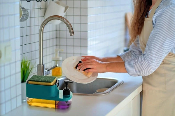 3-in-1 Soap Dispenser with Sponge Holder – Multipurpose Liquid Soap Pump for Kitchen & Bathroom | Smart Dishwashing & Hand Wash Organizer – SKVWORLD