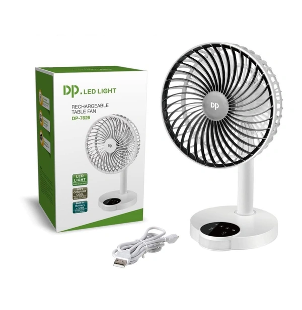 DP 7626 (Rechargeable Table Fan) 4000Mah, With Led Night Light Usb Fan