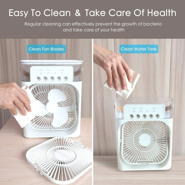  SKVWORLD Portable USB Mini Air Cooler – Personal Evaporative Cooler with 7-Color LED Lights and Adjustable Wind Speeds for Office, Bedroom, and Travel