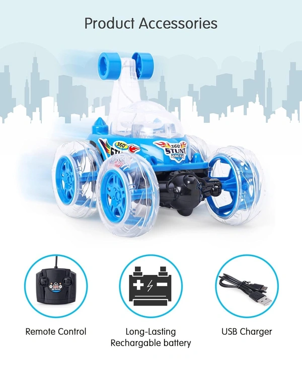 360° Rotating RC Stunt Car – Rechargeable Remote Control Car with Lights & Music, Off-Road Drift & Jumping Vehicle for Kids