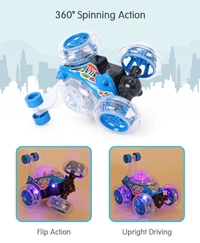 360° Rotating RC Stunt Car – Rechargeable Remote Control Car with Lights & Music, Off-Road Drift & Jumping Vehicle for Kids