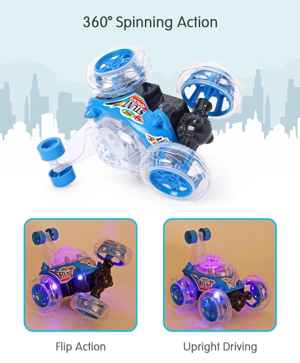 360° Rotating RC Stunt Car – Rechargeable Remote Control Car with Lights & Music, Off-Road Drift & Jumping Vehicle for Kids