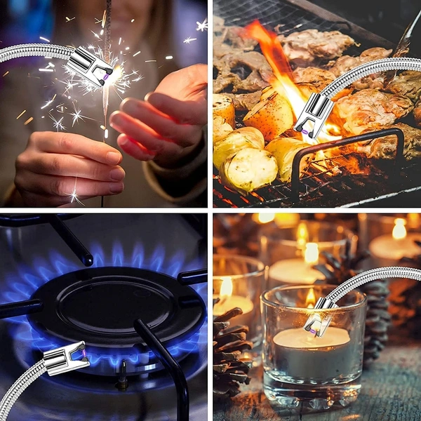 Rechargeable Electric Gas Lighter for Kitchen, Pooja Room, Candles, BBQ, Cigars, Multi Purpose - 360 Degree Flexible & Windproof