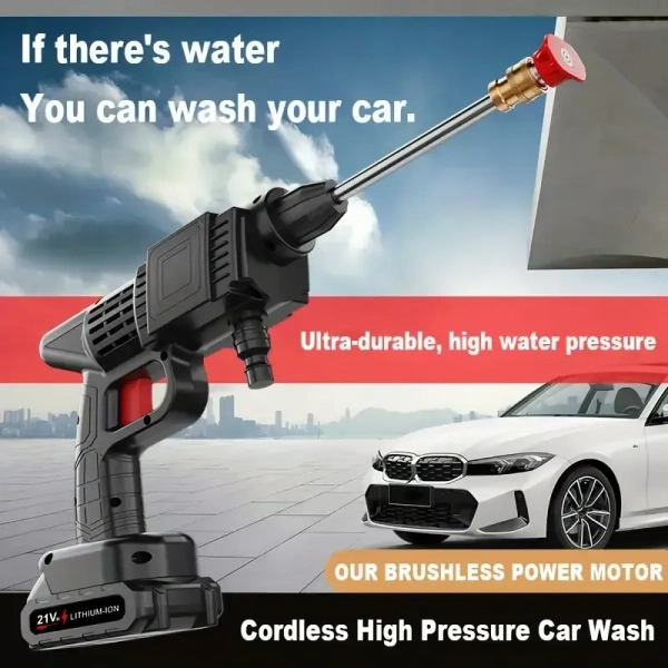 SKVWORLD Portable Car Washing Kit – High-Pressure Cordless Washer with Dual Batteries, 6-in-1 Adjustable Nozzle, and Foam Sprayer for Efficient Vehicle Cleaning