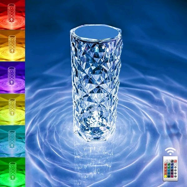 Crystal Touch Night Light – Rose Diamond Table Lamp with 16 Colours, Remote Control, USB Rechargeable, Romantic Home Décor for Bedroom & Living Room