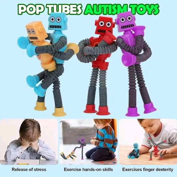 Suction Cup Robot Toy,Sensory Pop Tubes for Toddlers, Fidget Toys for 3 4 5 6 7 8 9 Year Old Boys & Girls,Imaginative Play & Stimulating Creative Learning Toys