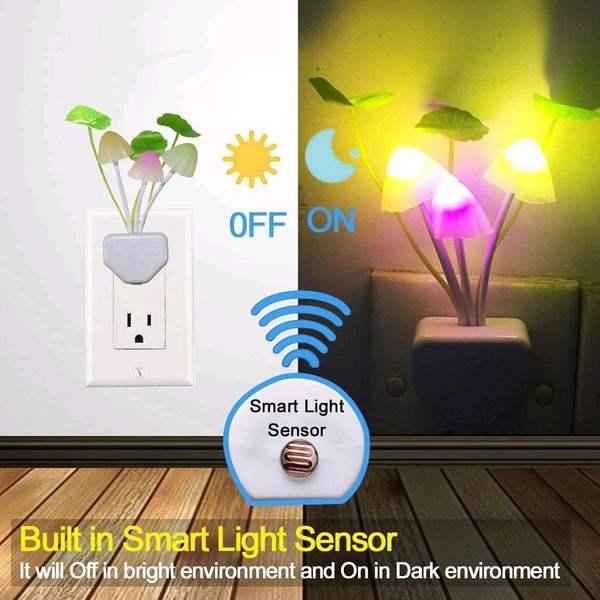 LED Mushroom Night Light – Auto Color Changing, Plug & Play with Light Sensor!