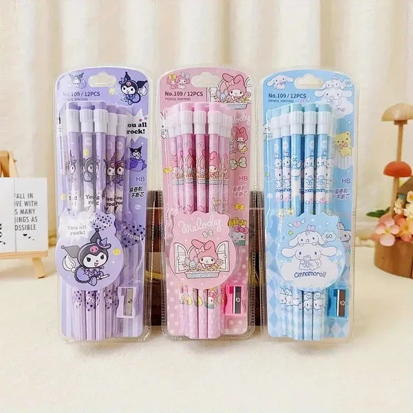 CUTE RABBIT BEAR DRAWING GRAPHITE WRITING PENCIL SET WITH PENCIL SHARPENER & ERASER(14 Pcs Set)