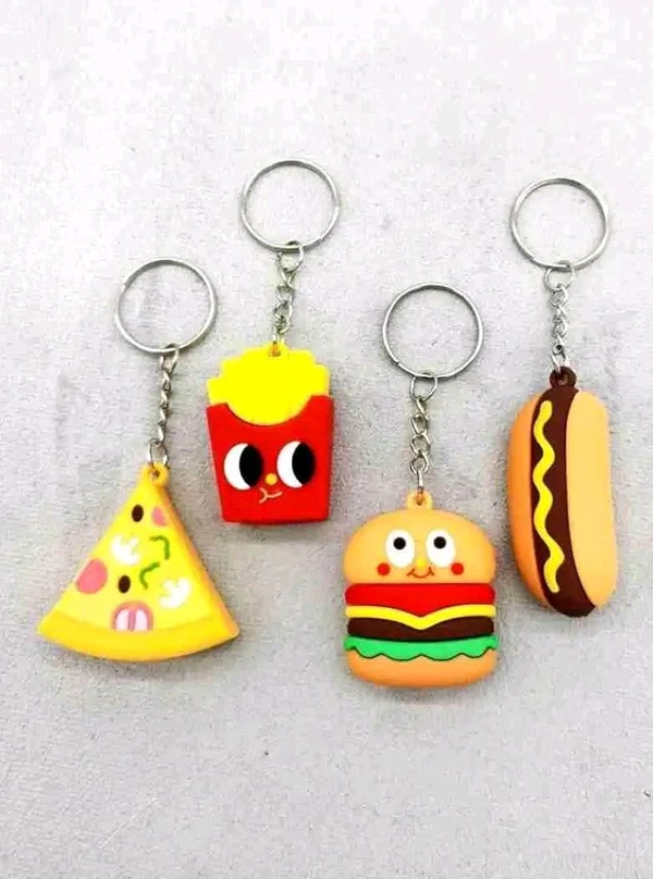 Cute Burger, Pizza, Fries, HotDog Soft Washable Silicone Key Chain for School Office Bag/Door Key-Ring/car Scotty Key-Ring/Party Favor Keyring/Gifting for kids & Adults