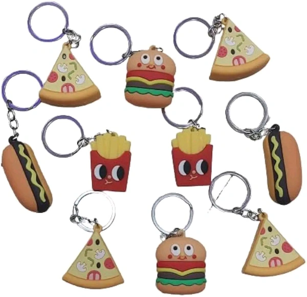 Cute Burger, Pizza, Fries, HotDog Soft Washable Silicone Key Chain for School Office Bag/Door Key-Ring/car Scotty Key-Ring/Party Favor Keyring/Gifting for kids & Adults