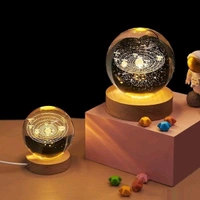 3D Galaxy Crystal Ball Night Light – Engraved LED Lamp with USB & Wooden Base | Stunning Home Décor, Office, Kids’ Bedroom & Perfect Gift – SKVWORLD