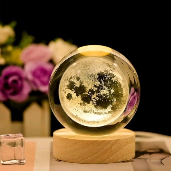 3D Galaxy Crystal Ball Night Light – Engraved LED Lamp with USB & Wooden Base | Stunning Home Décor, Office, Kids’ Bedroom & Perfect Gift – SKVWORLD