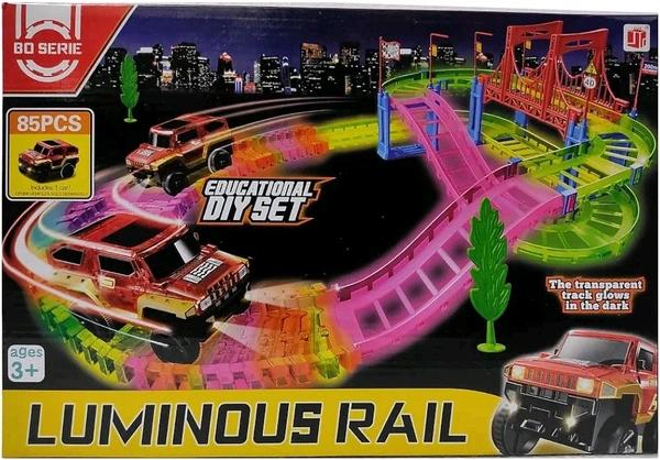 Luminous Rail Car Track Bend Flex and Glow tracks-85 Pieces,Plastic Magic 10 feet Long Flexible Tracks car Play Set for Kids (Multi Color)