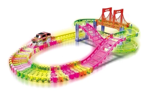 Luminous Rail Car Track Bend Flex and Glow tracks-85 Pieces,Plastic Magic 10 feet Long Flexible Tracks car Play Set for Kids (Multi Color)