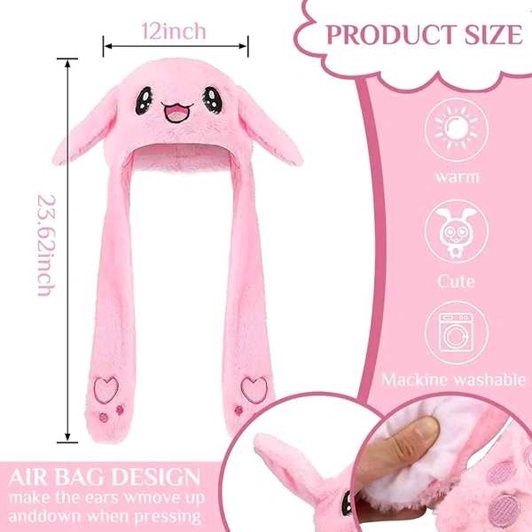 Plush Animal Bunny Dancing Ears Hat, Rabbit Moving Ear Flaps and Press Paws for Girls Women Kids (Random Colour)