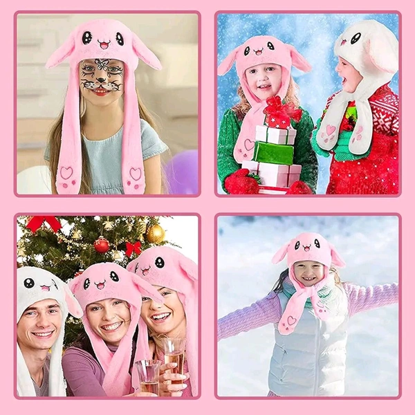 Plush Animal Bunny Dancing Ears Hat, Rabbit Moving Ear Flaps and Press Paws for Girls Women Kids (Random Colour)
