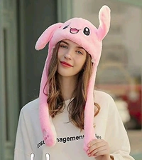 Plush Animal Bunny Dancing Ears Hat, Rabbit Moving Ear Flaps and Press Paws for Girls Women Kids (Random Colour)