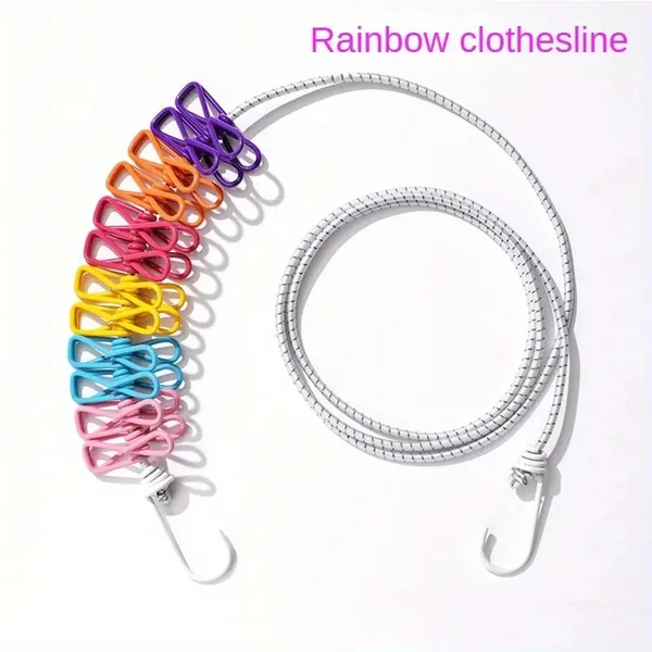Portable windproof clothesline with clips Multi Colour