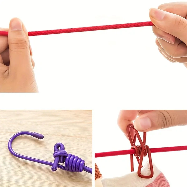🧺 Multi-Color Stretchable Clothesline with 12 Clips & 2 Hooks – Strong, Portable & Durable! 