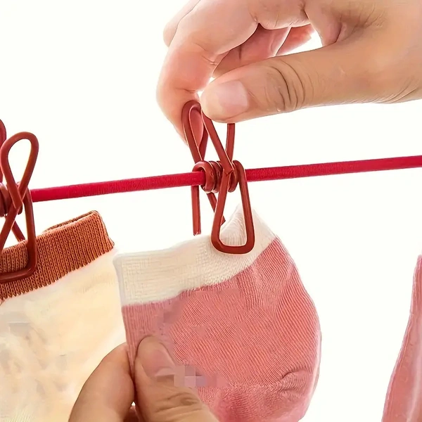 🧺 Multi-Color Stretchable Clothesline with 12 Clips & 2 Hooks – Strong, Portable & Durable! 