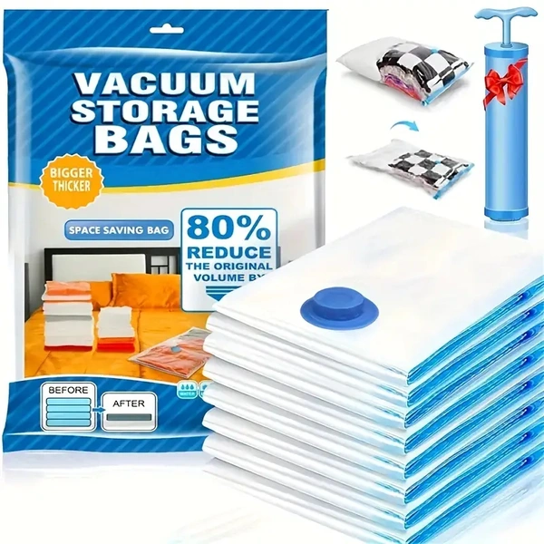 Vacuum Storage Bags – 5-Pack with Suction Pump, Durable, Water-Resistant Compression Bags for Clothes, Bedding, Travel & Home Organization