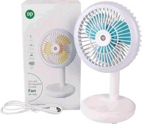 DP-7632 Rechargeable USB Fan – 3-Speed, LED Light, 4000mAh Battery, Portable Table Fan