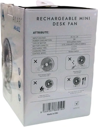 Akari AK-606 Rechargeable Mini Desk Fan – 6" Portable Table Fan, USB Charging, and 3-Speed Settings
