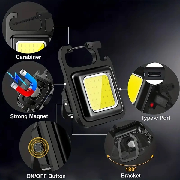 Rechargeable Keychain Flashlight – Mini LED Light with 4 Modes, Magnetic Base, Folding Bracket & Bottle Opener | Compact, Portable & Versatile for Camping, Emergency & Everyday Carry – SKVWORLD