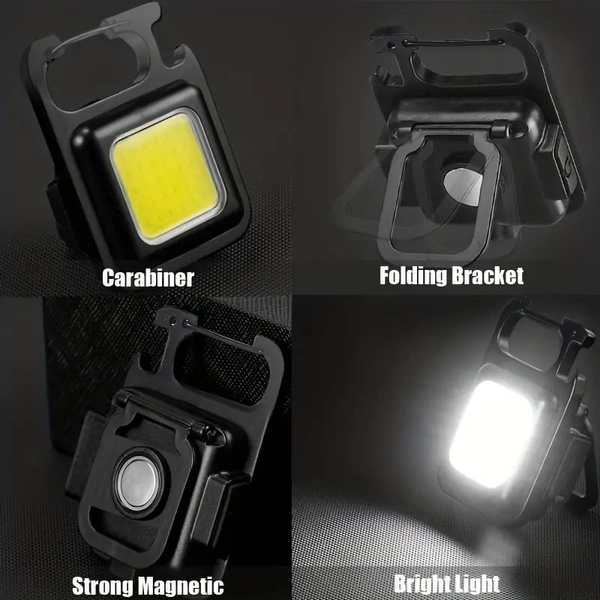 Rechargeable Keychain Flashlight – Mini LED Light with 4 Modes, Magnetic Base, Folding Bracket & Bottle Opener | Compact, Portable & Versatile for Camping, Emergency & Everyday Carry – SKVWORLD