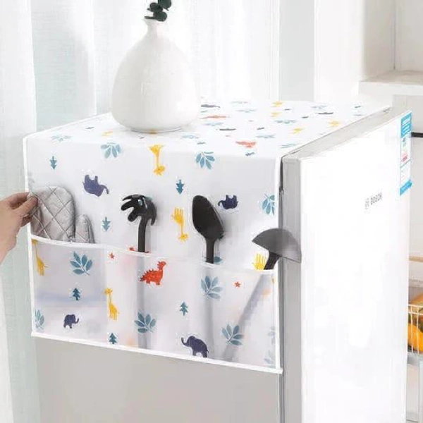 1 Pc Simple Pattern Refrigerator Dustproof Cover, Multifunctional Cover With Side Pockets