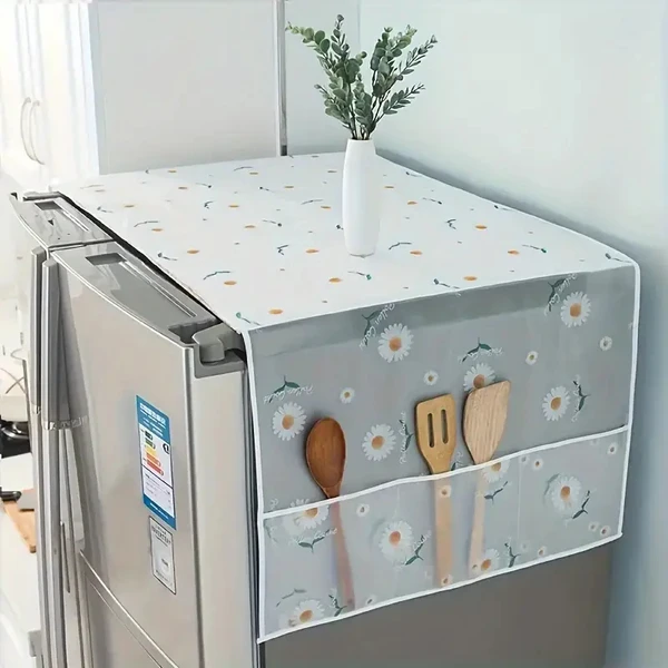 1 Pc Simple Pattern Refrigerator Dustproof Cover, Multifunctional Cover With Side Pockets