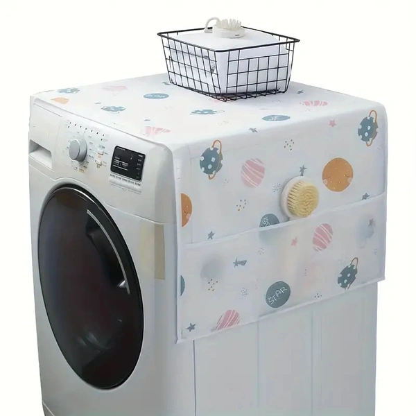 1 Pc Simple Pattern Refrigerator Dustproof Cover, Multifunctional Cover With Side Pockets