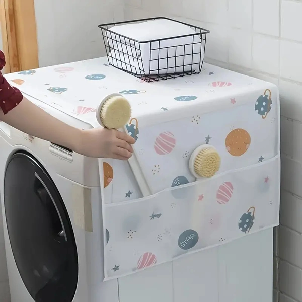 1 Pc Simple Pattern Refrigerator Dustproof Cover, Multifunctional Cover With Side Pockets