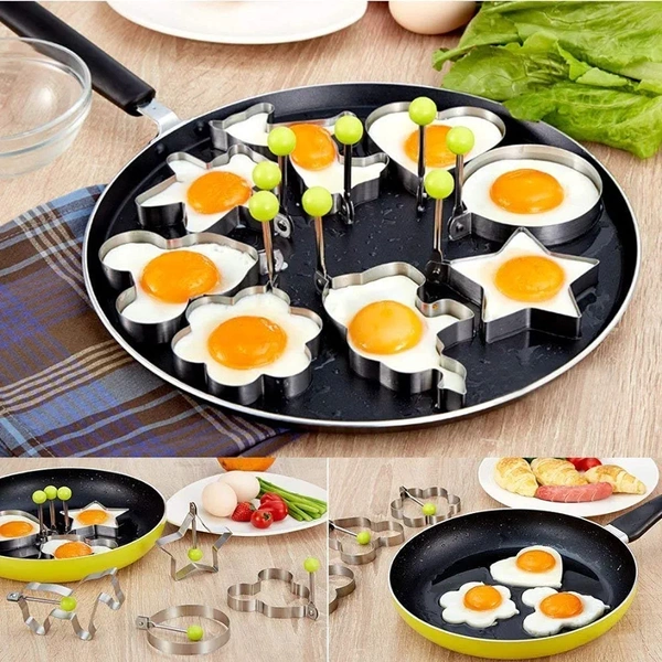 SKVWORLD 4-Piece Stainless Steel Egg Ring Set | Non-Stick Pancake & Egg Mold  | Perfect for Breakfast, Cooking & Baking 