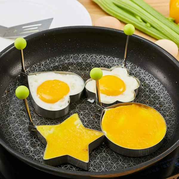 SKVWORLD 4-Piece Stainless Steel Egg Ring Set | Non-Stick Pancake & Egg Mold  | Perfect for Breakfast, Cooking & Baking 