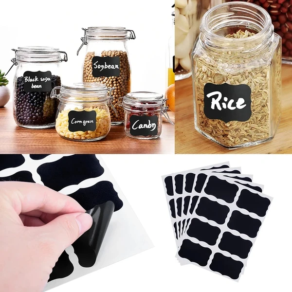 Pack of 24 Waterproof Jar Label Stickers & White Pencil for Food Jars, Spice, Glass, Cup, Bottle Medium Removable Sticker