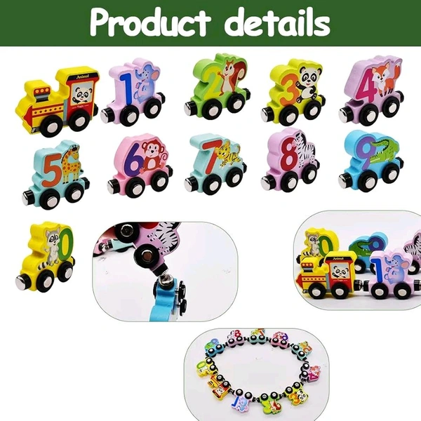 Magnetic Wooden Train Set – Colorful Number & Animal Learning Toy for Kids & Toddlers