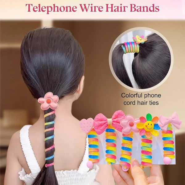 Colorful Telephone Wire Hair Bands for Kids ( Multi Color & Design )