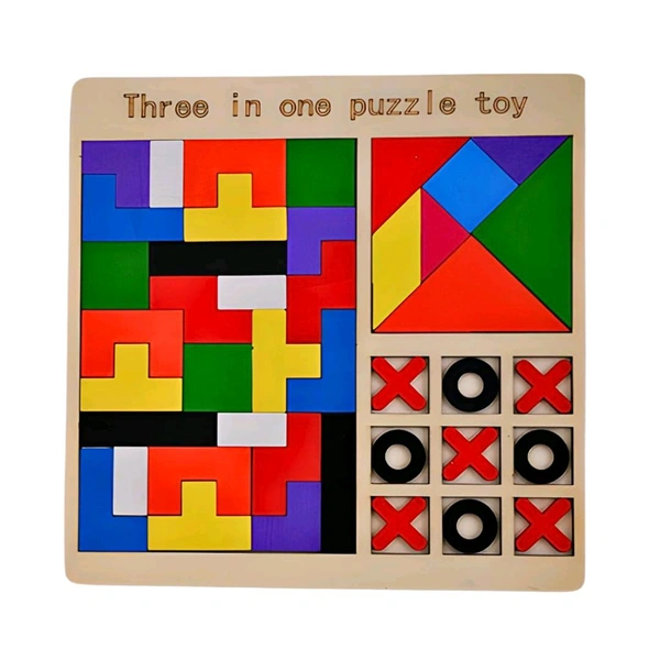  3 in 1 Puzzle Toy for Kids/Toddler Educational Puzzle Tangram Game Chess XO Tic-tac-Toe Building Blocks Early Education Toy Brain Games for Kids of 3 to 6 Years
