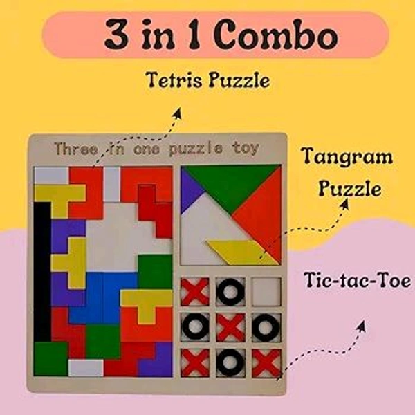  3 in 1 Puzzle Toy for Kids/Toddler Educational Puzzle Tangram Game Chess XO Tic-tac-Toe Building Blocks Early Education Toy Brain Games for Kids of 3 to 6 Years