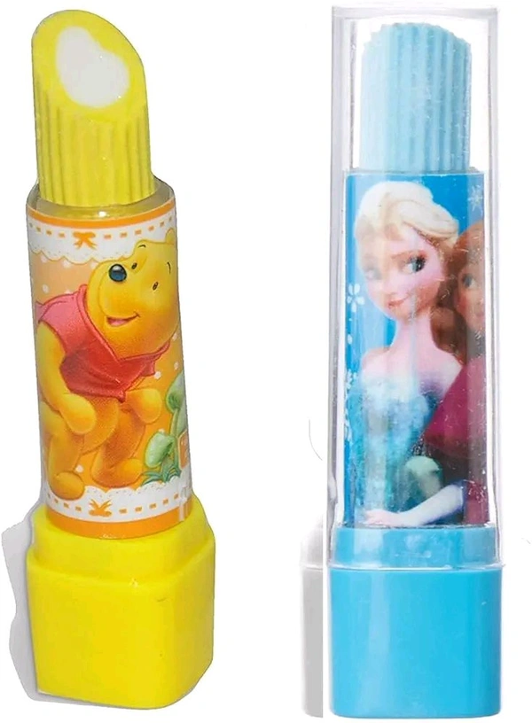 Birthday Return Gift Item for Kids Cartoon Printed Lipistick Shape Non - Toxic Eraser for Kids Girls.