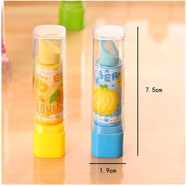 Birthday Return Gift Item for Kids Cartoon Printed Lipistick Shape Non - Toxic Eraser for Kids Girls.