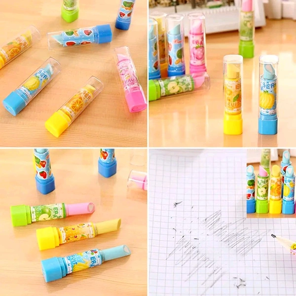 Birthday Return Gift Item for Kids Cartoon Printed Lipistick Shape Non - Toxic Eraser for Kids Girls.
